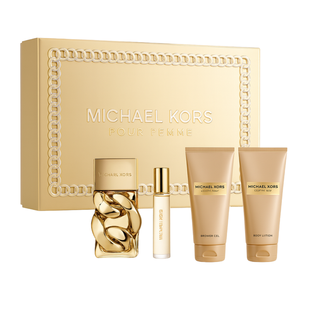 Kit Michael Kors - Feminino - Pour Femme EDP 100ml + Shower Gel 100ml + Body Lotion 100ml + Travel Spray 10ml - Sun de Parfum