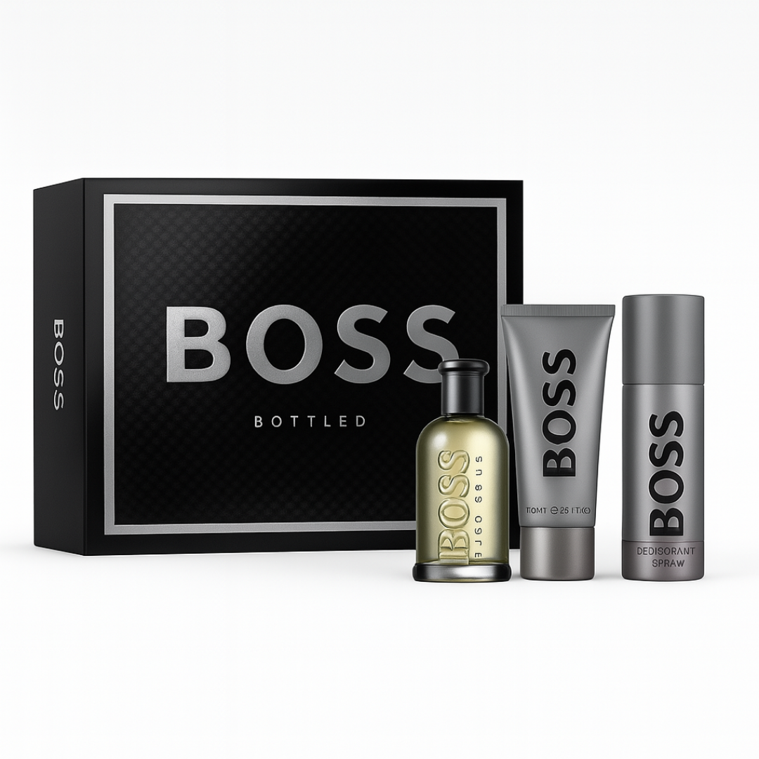 Kit Hugo Boss - Masculino - Bottled EDT 100ml + Shower Gel 100ml + Desodorante 150ml - Sun de Parfum 