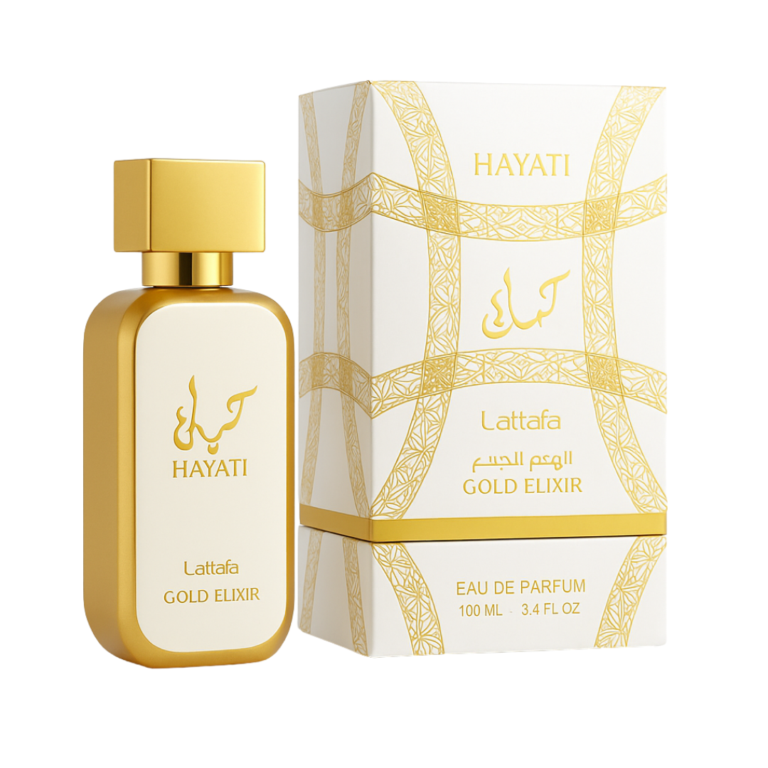 Hayaati Gold Elixir - Lattafa - Perfume Compartilhável - Eau de Parfum - 100ml (Lacrado) - Sun de Parfum 