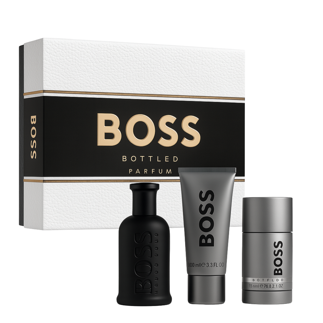 Kit Hugo Boss - Masculino - Bottled Parfum 100ml + Shower Gel 100ml + Desodorante 75ml - Sun de Parfum 