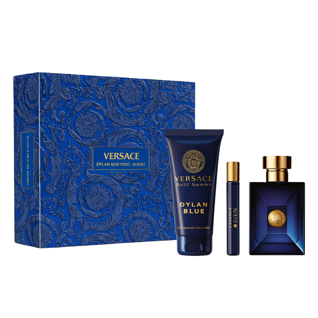 Kit Versace - Masculino - Dylan Blue EDT 100ml + Shower Gel 150ml + Travel Spray 10ml - Sun de Parfum 