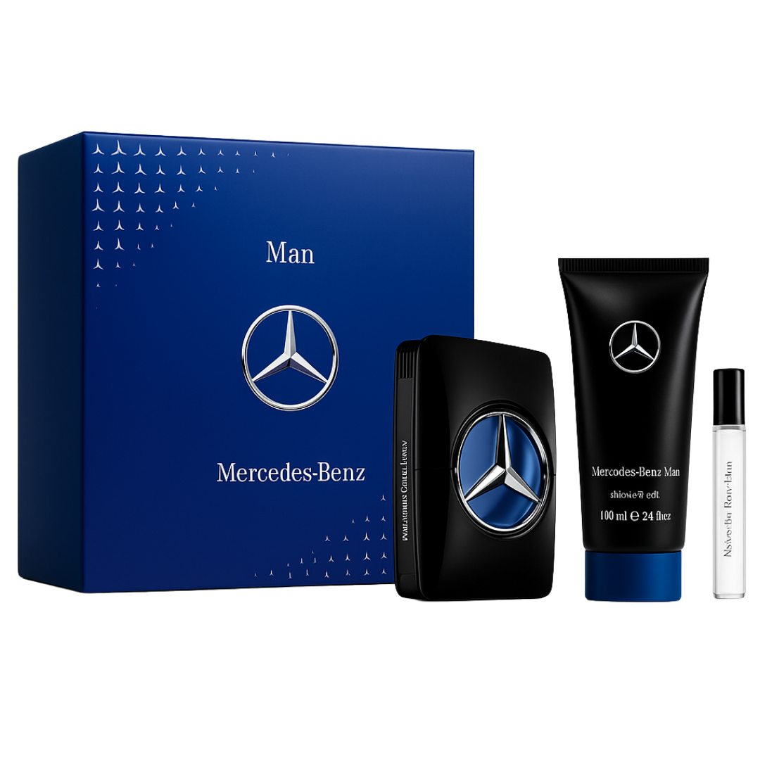 Kit Mercedes Benz - Masculino - Man EDT 100ml + Shower Gel 100ml + Travel Spray 10ml - Sun de Parfum 