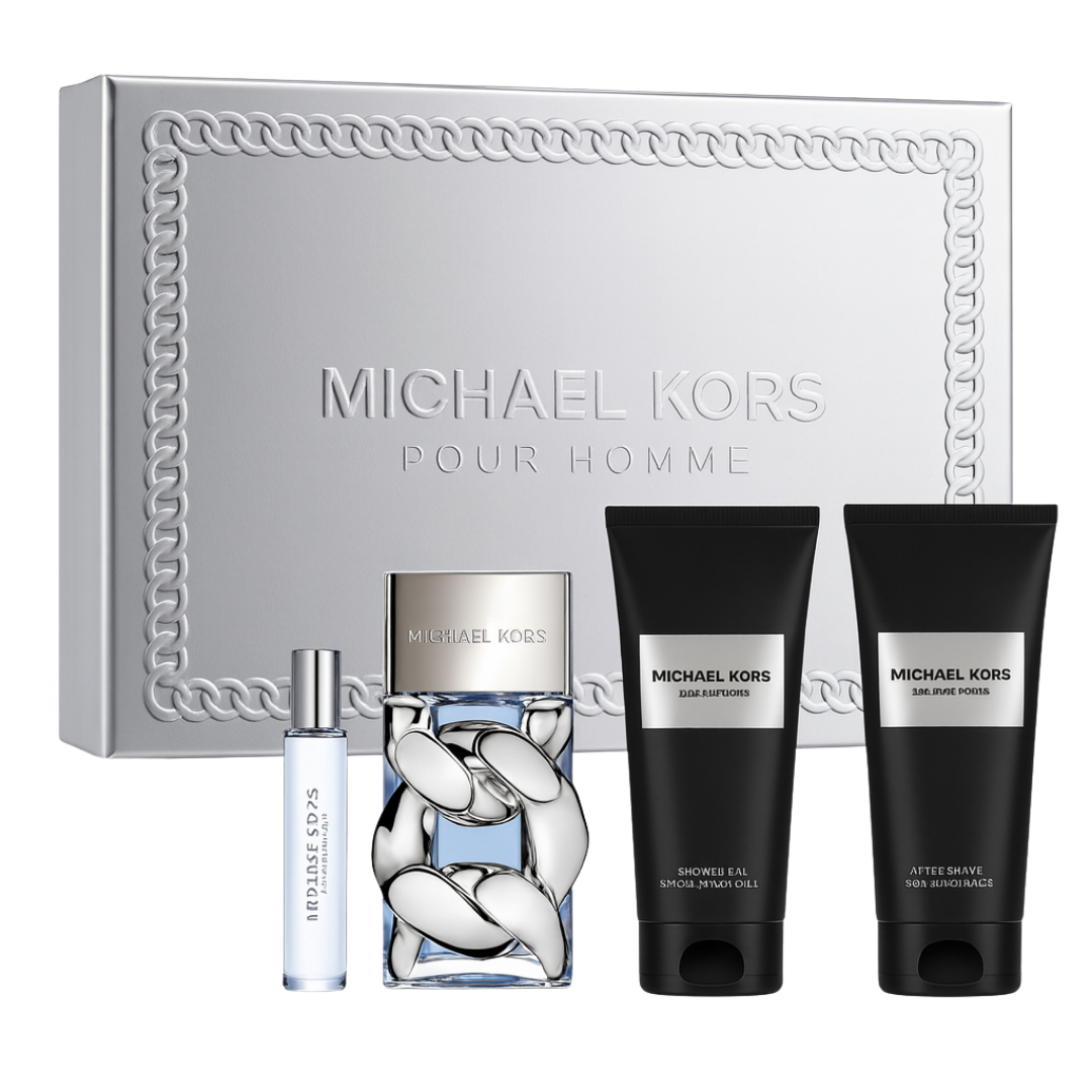 Kit Michael Kors - Masculino - Pour Homme EDP 100ml + Shower Gel 100ml + Pós-Barba 100ml + Travel Spray 10ml - Sun de Parfum 
