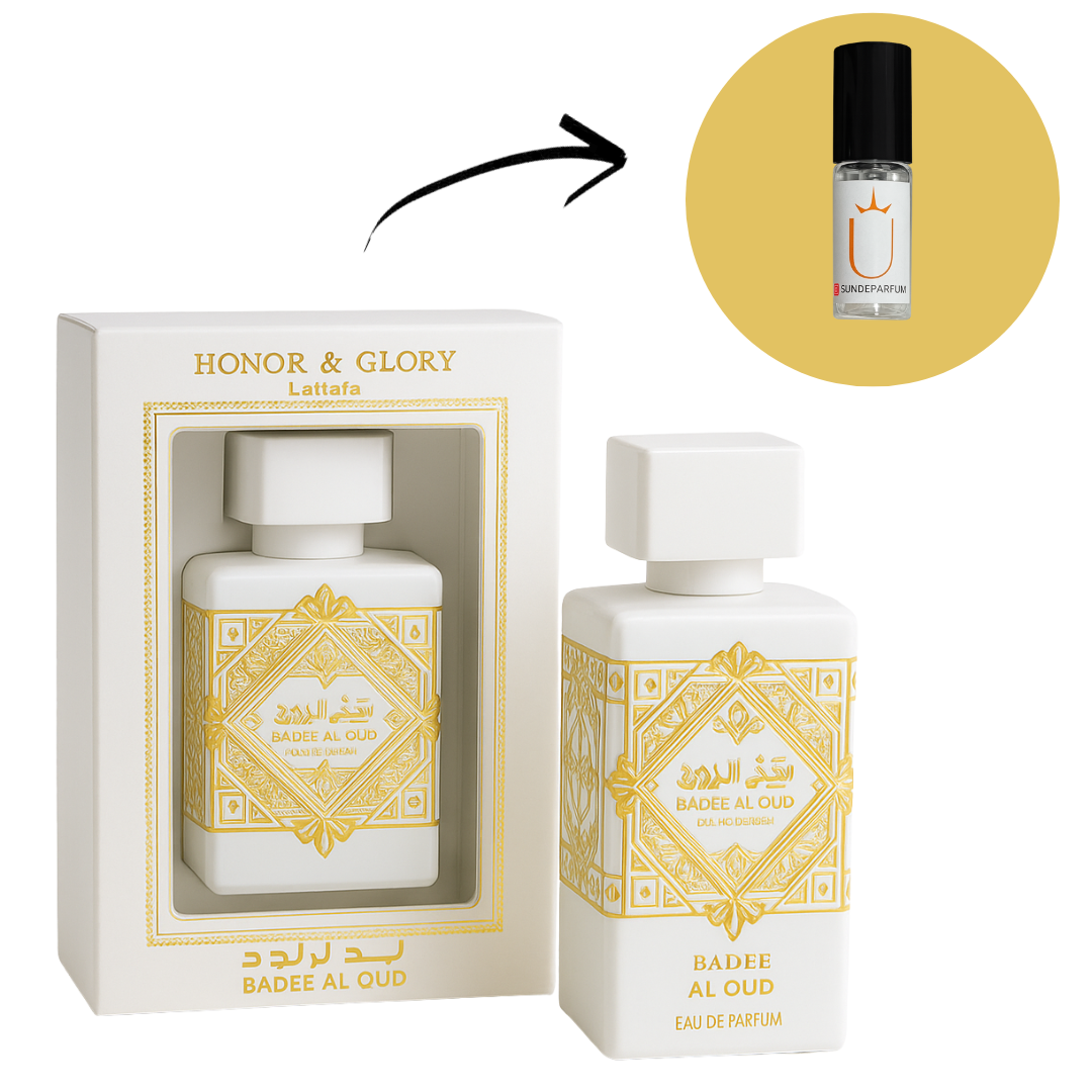 Badee Al Oud Honor e Glory - Lattafa - Perfume Compartilhável - Eau De Parfum (Decant) - Sun de Parfum 