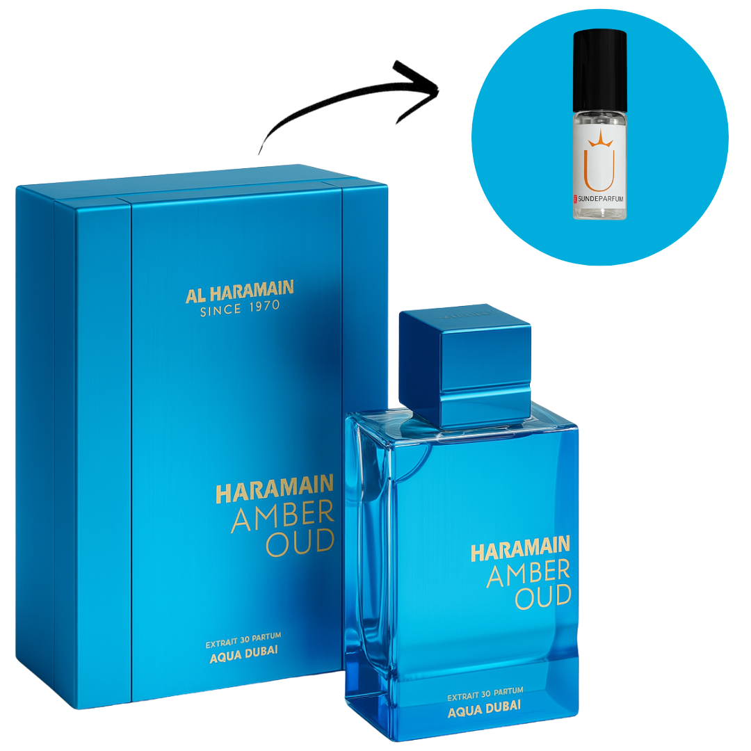 Amber Oud Aqua Dubai - Al Haramain - Perfume Compartilhável - Extrait de Parfum (Decant) - Sun de Parfum 